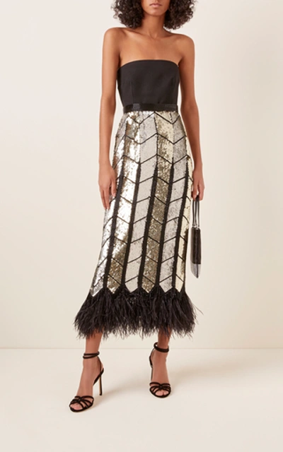 Shop Attico Feather-trimmed Sequined Silk-chiffon Maxi Skirt In Multi