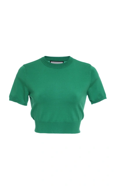 Shop Alexis Finzi Ribbed-knit Cropped Top In Green