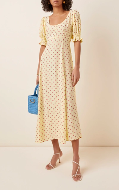 Shop Faithfull The Brand Linnie Floral-print Crepe Midi Dress In Yellow