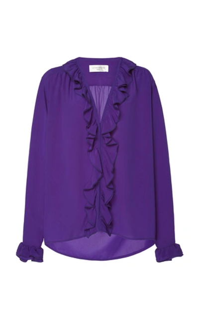 Shop Victoria Beckham Ruffled Silk-chiffon Top In Purple