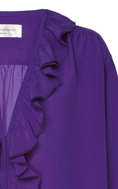 Shop Victoria Beckham Ruffled Silk-chiffon Top In Purple
