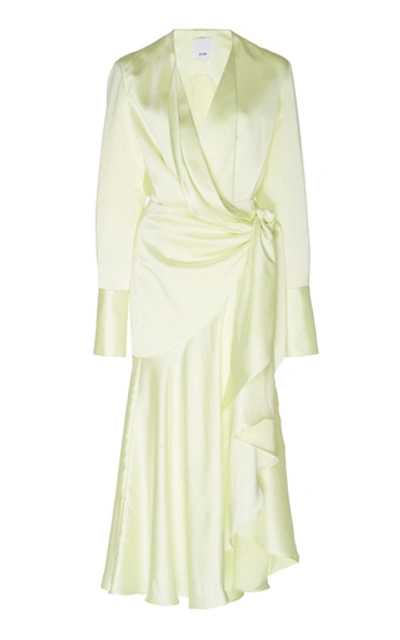 Shop Acler Loftin Draped Satin Midi Dress In Green