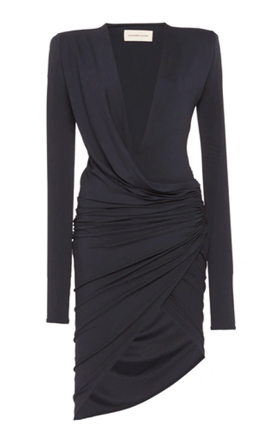 Shop Alexandre Vauthier Ruched Stretch-jersey Mini Dress In Blue