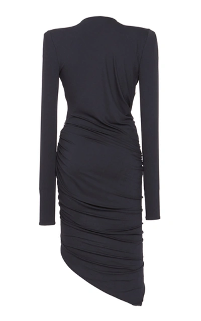 Shop Alexandre Vauthier Ruched Stretch-jersey Mini Dress In Blue
