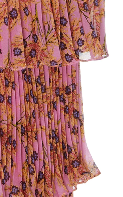 Shop Alexis Fleura Printed Pleated Georgette Midi Skirt In Pink