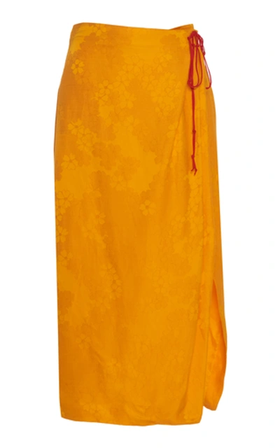 Shop Rosie Assoulin Patterned Jacquard Midi Skirt In Yellow