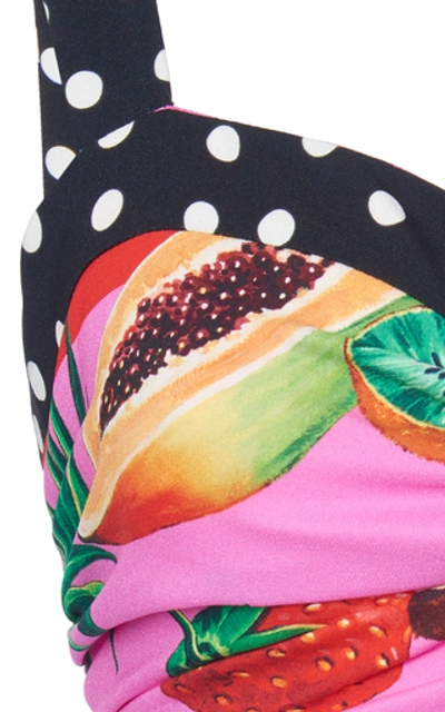 Shop Dolce & Gabbana Ruched Printed Silk-blend Top