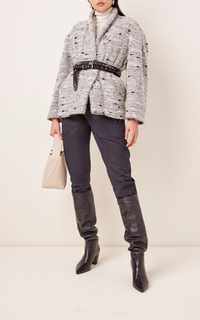 Shop Isabel Marant Étoile Fantsy Belted Tweed Jacket In Grey