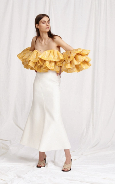 Acler Boundary Ruffled Tencel And Linen-blend Bustier Top In Multi