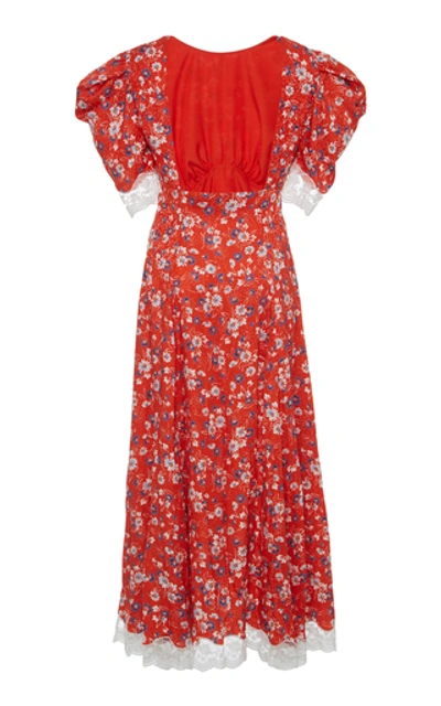 Shop Miu Miu Lace-trimmed Floral Midi Dress In Red