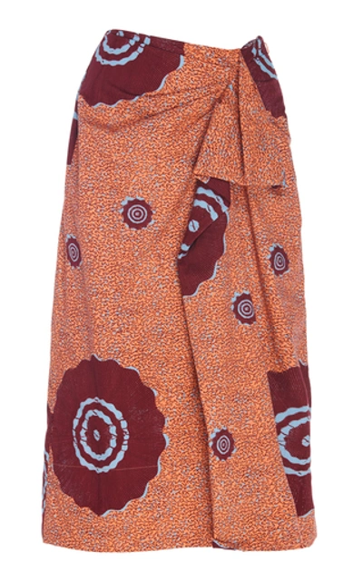 Shop Ulla Johnson Ember Printed Cotton Midi Skirt In Orange