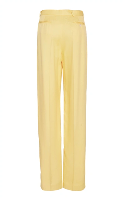 Shop Ralph Lauren Ferra Pleated Silk High-rise Wide-leg Trousers In Yellow