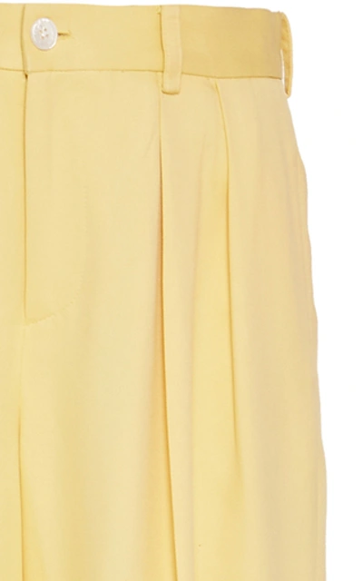 Shop Ralph Lauren Ferra Pleated Silk High-rise Wide-leg Trousers In Yellow