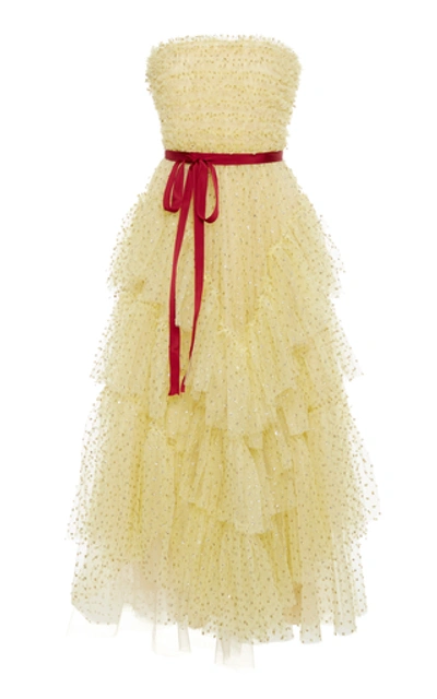 Shop Red Valentino Glitter Dot Tulle Dress In Yellow