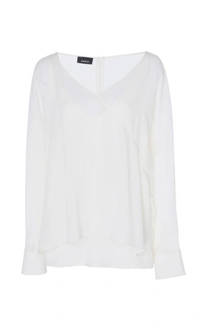 Shop Akris Silk Georgette V-neck Blouse In White