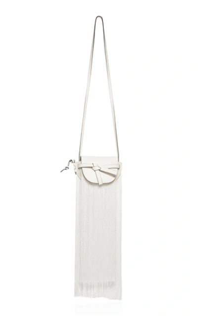 Shop Loewe Mini Gate Fringes Leather Crossbody Bag In White