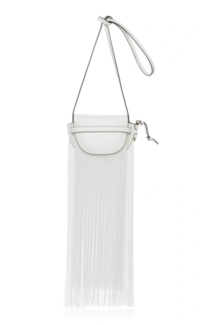 Shop Loewe Mini Gate Fringes Leather Crossbody Bag In White