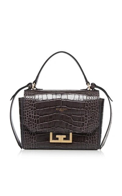 Shop Givenchy Eden Mini Croc-embossed Leather Shoulder Bag In Grey