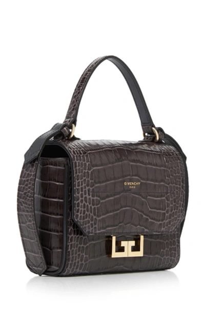 Shop Givenchy Eden Mini Croc-embossed Leather Shoulder Bag In Grey