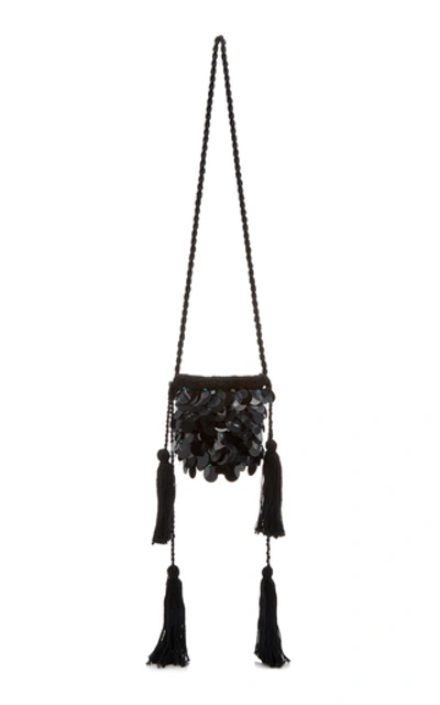 Shop Nannacay Oak Paillette-embellished Macramé Crossbody Bag In Black