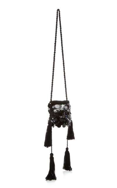 Shop Nannacay Oak Paillette-embellished Macramé Crossbody Bag In Black
