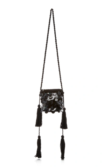 Shop Nannacay Oak Paillette-embellished Macramé Crossbody Bag In Black