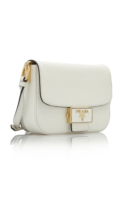 Shop Prada Saffiano Lux Textured-leather Shoulder Bag In White