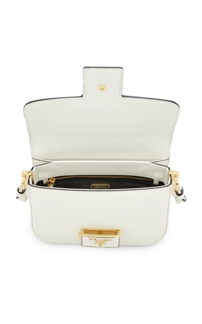 Shop Prada Saffiano Lux Textured-leather Shoulder Bag In White