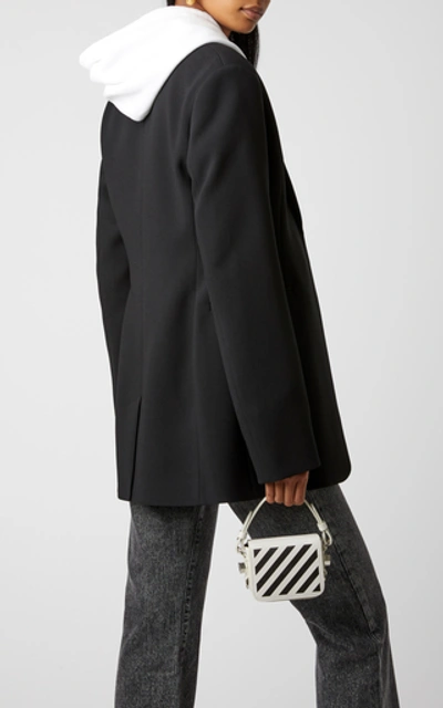 Shop Off-white Diagonal Leather Baby Flap Bag In Black/white