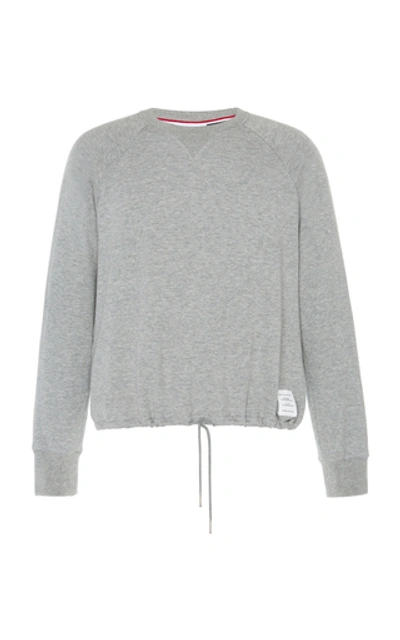 Shop Thom Browne Drawstring Crewneck Cotton Sweatshirt In Grey