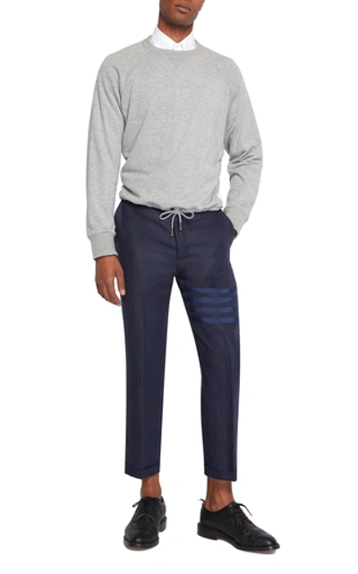 Shop Thom Browne Drawstring Crewneck Cotton Sweatshirt In Grey