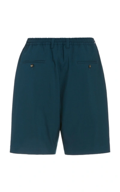 Shop Marni Pleated Tropical Wool Shorts In Navy