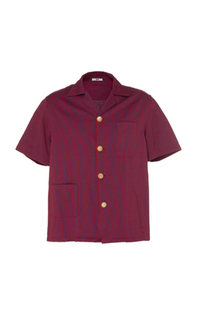 Shop Bode Micro Tent Striped Cotton Shirt In Red