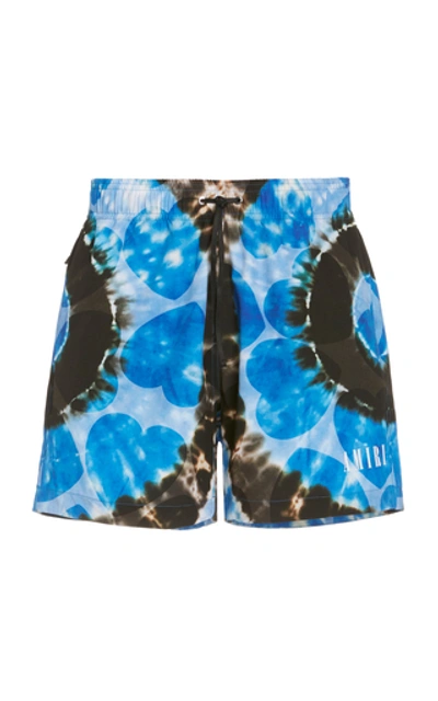 Shop Amiri Hearts Tie-dye Printed Swim Shorts In Blue