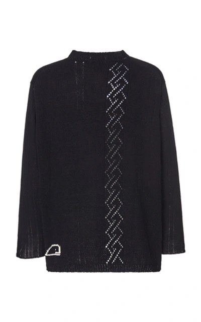Shop Yohji Yamamoto Cotton Intarsia-knit Whale Sweater In Black