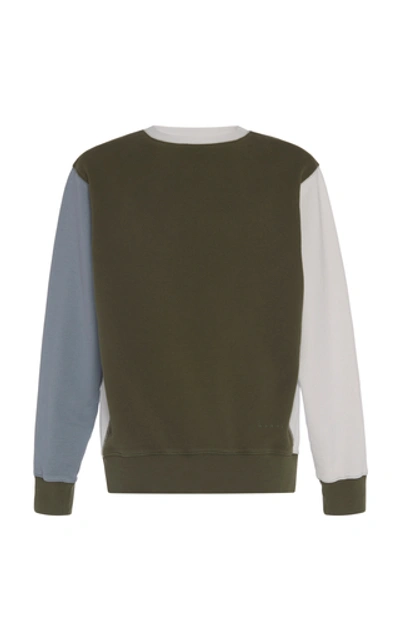 Shop Marni Color-block Cotton-terry Sweatshirt In Green