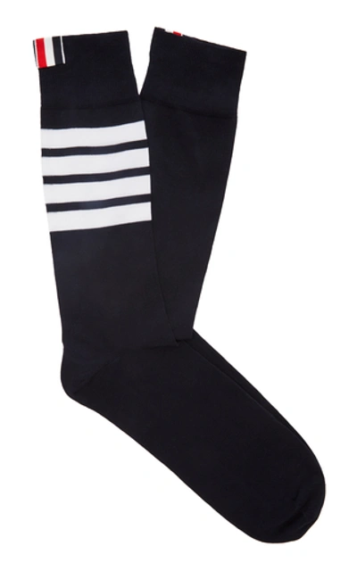 Shop Thom Browne Mid-calf Striped Cotton Socks In Navy