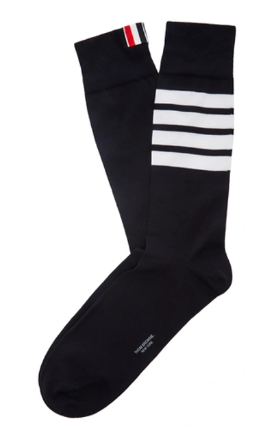 Shop Thom Browne Mid-calf Striped Cotton Socks In Navy