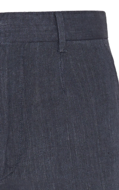 Shop Ermenegildo Zegna Cuffed Linen Trousers In Navy
