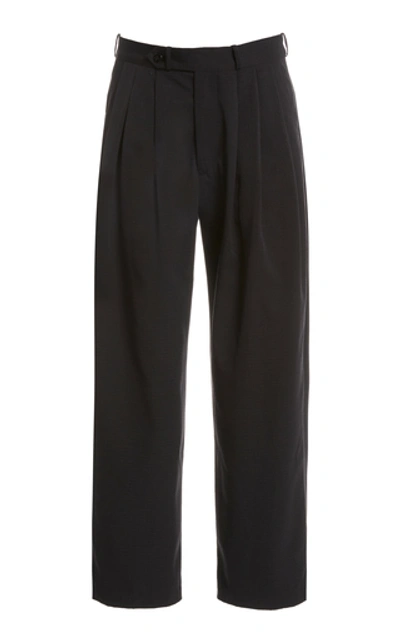 Shop Monitaly Triple Tuck Cotton Tapered Pants In Black