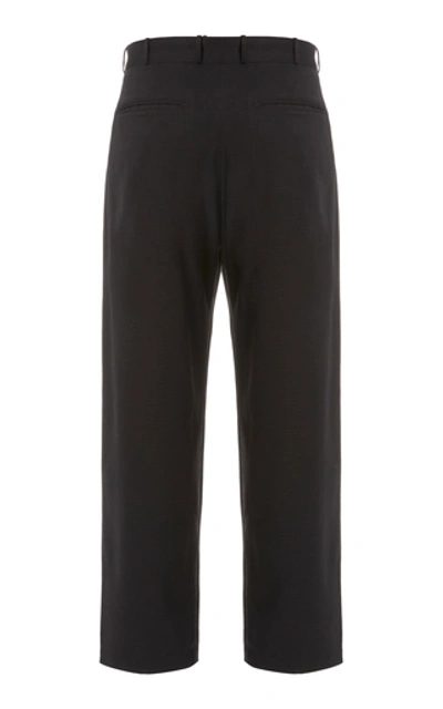 Shop Monitaly Triple Tuck Cotton Tapered Pants In Black