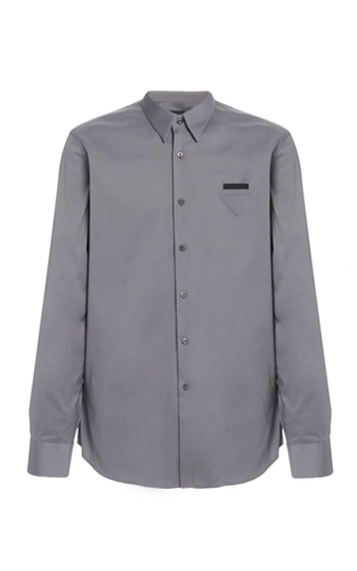 Shop Prada Logo Stretch-cotton Shirt In Grey