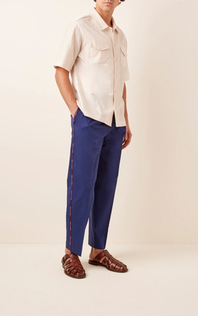 Shop Missoni Stripe-detailed Pleated Cotton Gabardine Trousers In Navy