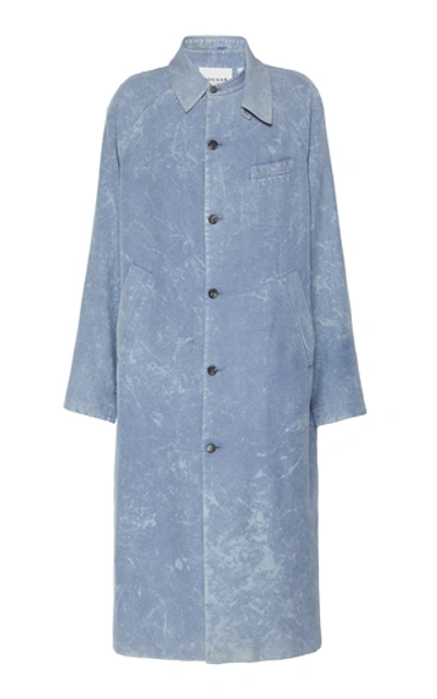 Shop Rochas Marbled Silk Overcoat In Blue