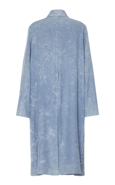 Shop Rochas Marbled Silk Overcoat In Blue