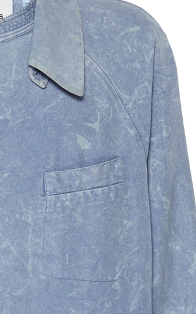 Shop Rochas Marbled Silk Overcoat In Blue