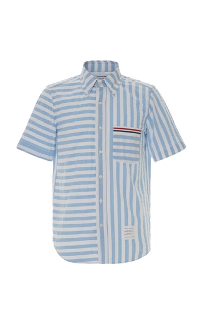 Shop Thom Browne Striped Cotton-seersucker Shirt In Blue