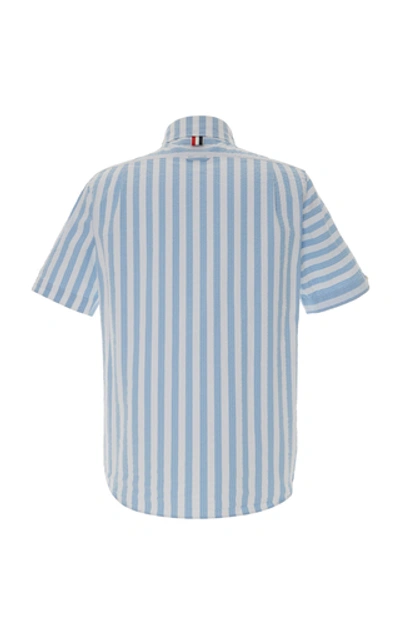 Shop Thom Browne Striped Cotton-seersucker Shirt In Blue