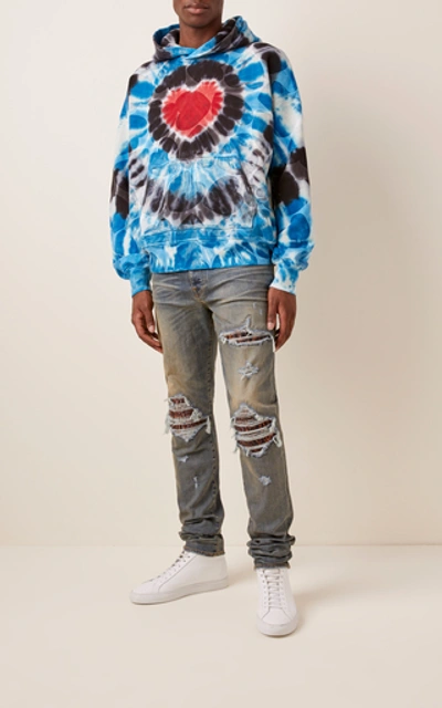 Shop Amiri Oversized Tie Dye Brushed Terry Hooded Sweatshirt In Blue