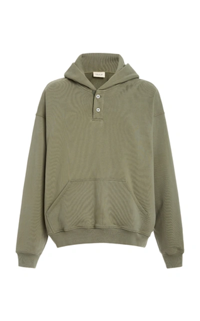 Shop Fear Of God Everyday Henley Cotton Hoodie In Green